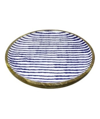 Plato Decorativo Rayas Marineras Ideal para Servir y Decorar, Bandeja de Madera Estilo Náutico para Hogar y Eventos