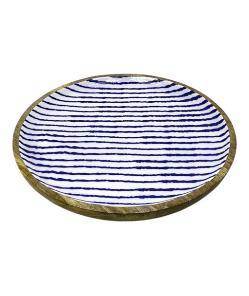Plato Decorativo Rayas Marineras Ideal para Servir y Decorar, Bandeja de Madera Estilo Náutico para Hogar y Eventos