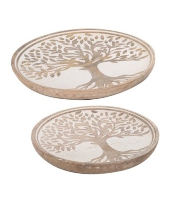 ORIGEN Home Decor - Platos Árbol Vida Pack 2 Unidades Decoracion | Bandejas Marrón - 2x25x25 cm
