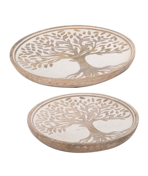ORIGEN Home Decor - Platos Árbol Vida Pack 2 Unidades Decoracion | Bandejas Marrón - 2x25x25 cm