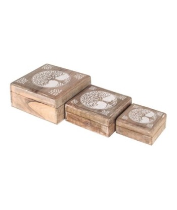 ORIGEN Home Decor - Cajas Árbol Vida Pack 3 Unidades Decoracion | Cajas Y Joyeros Marrón - 8x18x18 cm