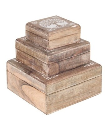 ORIGEN Home Decor - Cajas Árbol Vida Pack 3 Unidades Decoracion | Cajas Y Joyeros Marrón - 8x18x18 cm