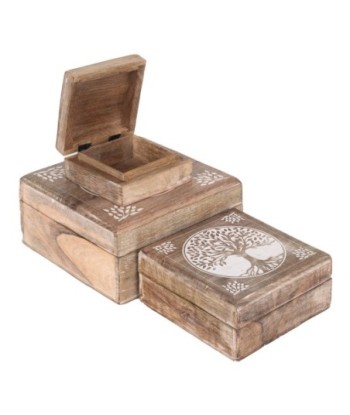ORIGEN Home Decor - Cajas Árbol Vida Pack 3 Unidades Decoracion | Cajas Y Joyeros Marrón - 8x18x18 cm