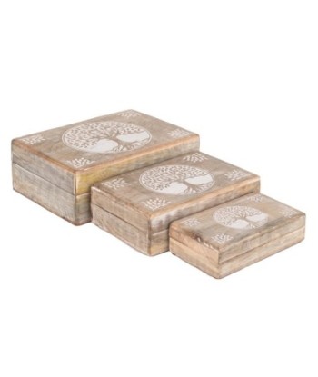 ORIGEN Home Decor - Cajas Árbol Vida Pack 3 Unidades Decoracion | Cajas Y Joyeros Marrón - 9x18x25 cm