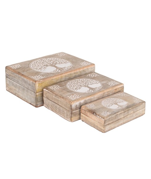 ORIGEN Home Decor - Cajas Árbol Vida Pack 3 Unidades Decoracion | Cajas Y Joyeros Marrón - 9x18x25 cm