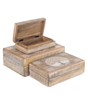 ORIGEN Home Decor - Cajas Árbol Vida Pack 3 Unidades Decoracion | Cajas Y Joyeros Marrón - 9x18x25 cm