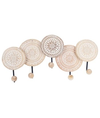 ORIGEN Home Decor - Percha 5 pomos redondeles  Adorno Pared | Percheros Marrón - 22x5x44 cm