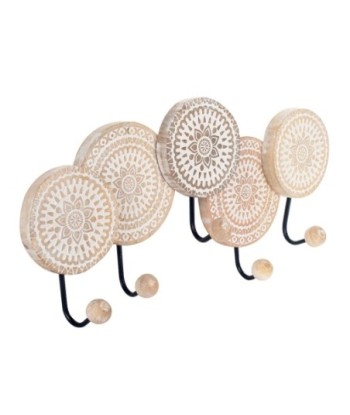 ORIGEN Home Decor - Percha 5 pomos redondeles  Adorno Pared | Percheros Marrón - 22x5x44 cm