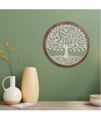 ORIGEN Home Decor - Adorno Árbol Vida  Adorno Pared | Placas De Madera Blanco - 63x3x63 cm