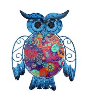 Signes Grimalt By SIGRIS - Adorno Pared Búho Azul de Metal Y Cristal | Figura de Búho Figuras De Resina Para Jardin