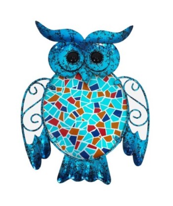 Signes Grimalt By SIGRIS - Adorno Pared Búho Azul de Metal Y Cristal | Figura de Búho Figuras De Resina Para Jardin