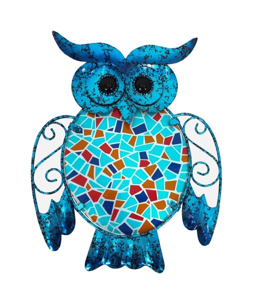 Signes Grimalt By SIGRIS - Adorno Pared Búho Azul de Metal Y Cristal | Figura de Búho Figuras De Resina Para Jardin