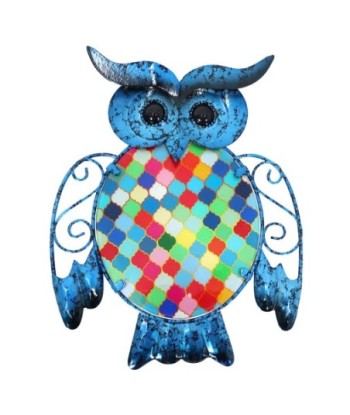 Signes Grimalt By SIGRIS - Adorno Pared Búho Azul de Metal Y Cristal | Figura de Búho Figuras De Resina Para Jardin