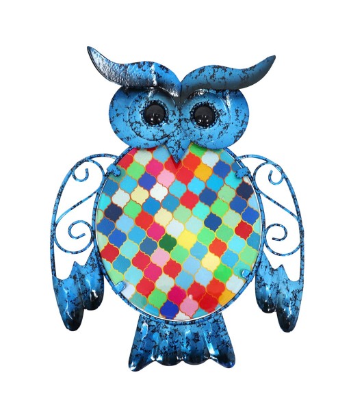 Signes Grimalt By SIGRIS - Adorno Pared Búho Azul de Metal Y Cristal | Figura de Búho Figuras De Resina Para Jardin