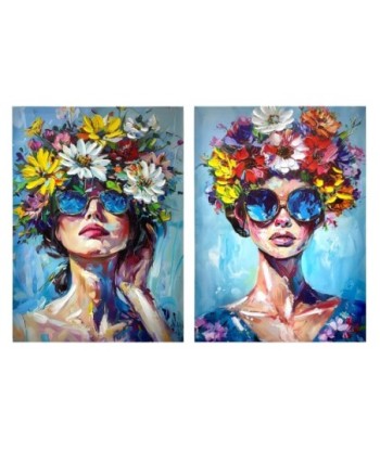 Cuadro de Mujer con Flores - Arte Contemporáneo para Decoración de Pared, Cuadro 2U, Estilo Moderno y Elegante