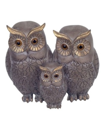 Signes Grimalt By SIGRIS - Figura 3 Buhos Gris de Resina | Figura de Búho Figuras De Resina Para Jardin Figura