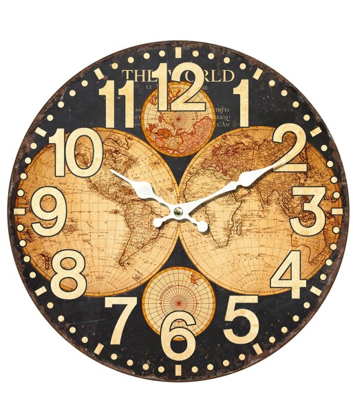 Signes Grimalt By SIGRIS - Reloj Pared Mapamundi Marrón de Mdf | Reloj Reloj Vintage Pared Reloj Pared Vintage