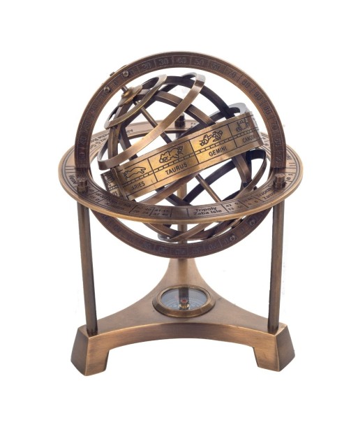 ORIGEN Home Decor - Globo armillary con brújula  Decoracion | Nautico Dorado - 19x14x14 cm