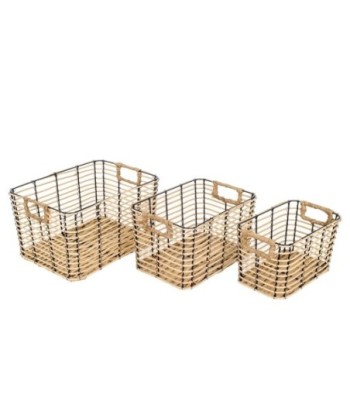 Signes Grimalt By SIGRIS - Cestas 3 Unidades Marrón de Espadaña | Cesta Bandeja Decorativa Mesa Bandeja Mimbre
