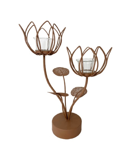 Signes Grimalt By SIGRIS - Portavelas en forma de flor Marrón de Metal Y Cristal | Portavelas Portavelas Portavelas