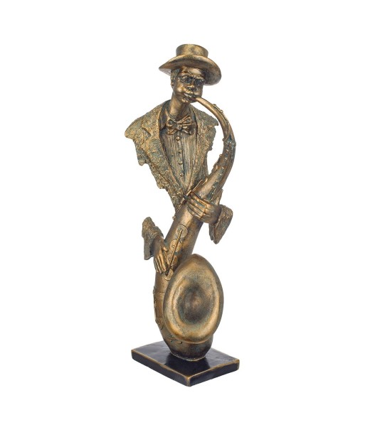 By Sigris - Figura músico saxofón Dorado de Resina | Figura de persona Figuras De Resina Para Jardin Figura Resina