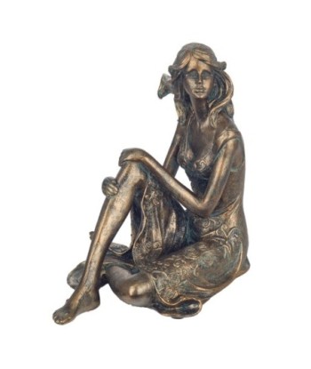 By Sigris - Figura Mujer sentada Dorado de Resina | Figura de persona Figuras De Resina Para Jardin Figura Resina