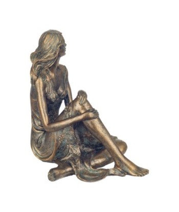 By Sigris - Figura Mujer sentada Dorado de Resina | Figura de persona Figuras De Resina Para Jardin Figura Resina