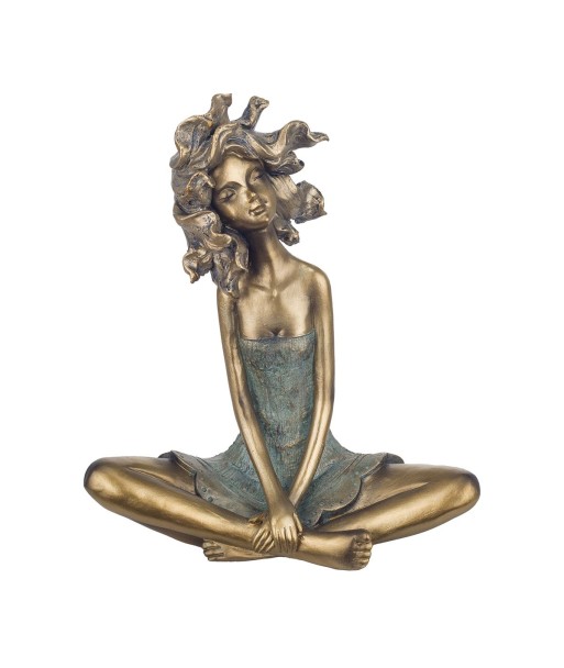 By Sigris - Figura Mujer sentada Dorado de Resina | Figura de persona Figuras De Resina Para Jardin Figura Resina