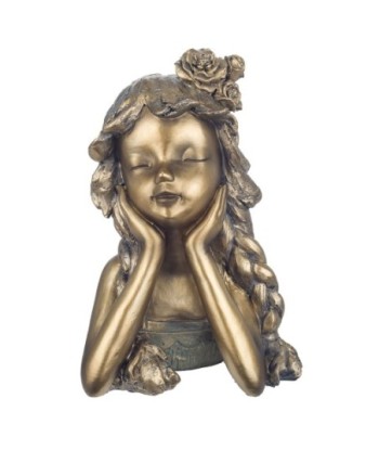 By Sigris - Figura Niña Pensando Dorado de Resina | Figura de persona Figuras De Resina Para Jardin Figura Resina