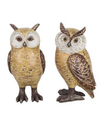 By Sigris - Figura Búho 2 Unidades Amarillo de Resina | Figura de Búho Figuras De Resina Para Jardin Figura Resina