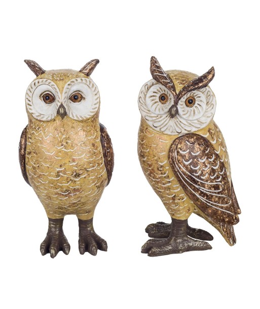 By Sigris - Figura Búho 2 Unidades Amarillo de Resina | Figura de Búho Figuras De Resina Para Jardin Figura Resina