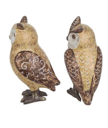 By Sigris - Figura Búho 2 Unidades Amarillo de Resina | Figura de Búho Figuras De Resina Para Jardin Figura Resina