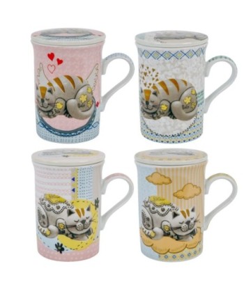 Signes Grimalt By SIGRIS - Mug - Taza con filtro 4 Unidades Multicolor de Porcelana | Mug Vaso Tetera De Hierro