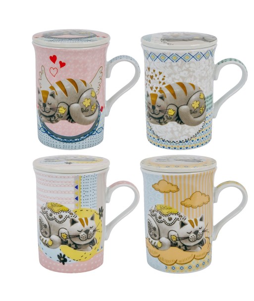 Signes Grimalt By SIGRIS - Mug - Taza con filtro 4 Unidades Multicolor de Porcelana | Mug Vaso Tetera De Hierro
