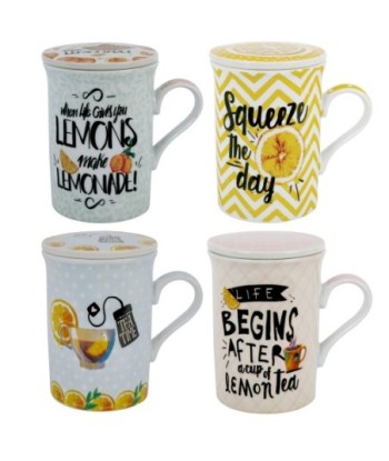 Signes Grimalt By SIGRIS - Mug - Taza con filtro 4 Unidades Multicolor de Porcelana | Mug Vaso Tetera De Hierro