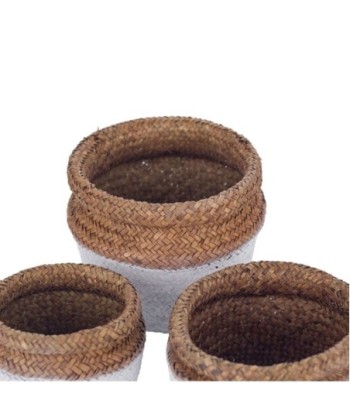 Signes Grimalt By SIGRIS - Cestas redondas 3 Unidades Blanco de Fibra Vegetal-Cuerda | Cesta Cesta Decorativa