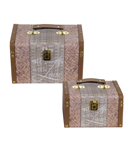 Signes Grimalt By SIGRIS - Cajas Vintage almacenaje 2 Unidades Marrón de Mdf Y Pvc | Caja Maleta Decoracion Maleta