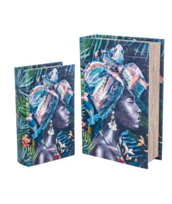 Signes Grimalt By SIGRIS - Caja libro Africana 2 Unidades Azul de Mdf Forrado Poly | Cajas de libro Libros Decorativos