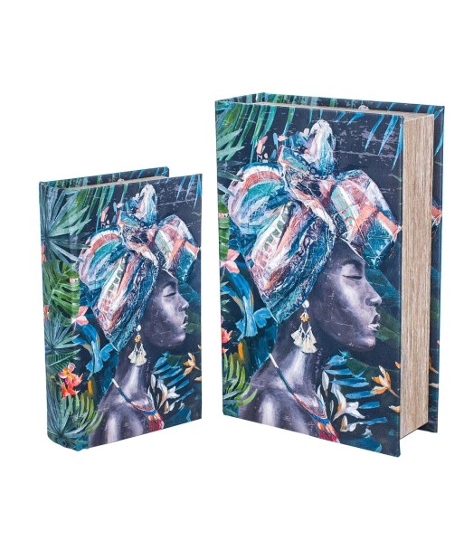 Signes Grimalt By SIGRIS - Caja libro Africana 2 Unidades Azul de Mdf Forrado Poly | Cajas de libro Libros Decorativos