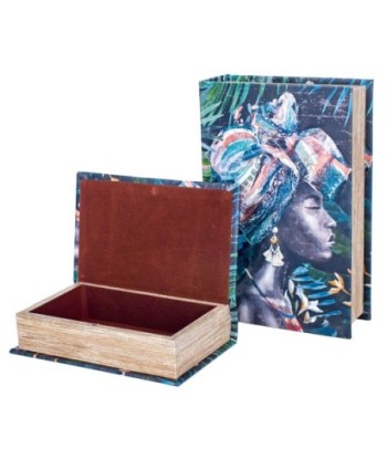 Signes Grimalt By SIGRIS - Caja libro Africana 2 Unidades Azul de Mdf Forrado Poly | Cajas de libro Libros Decorativos