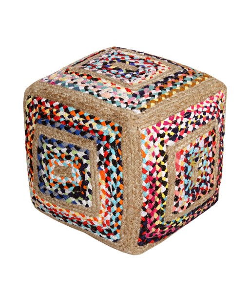 Signes Grimalt By SIGRIS - Puff cuadrado Rojo de 70%Algodon 30%Yute | Puff Puf Yute Puf Mimbre 1x1x1cm