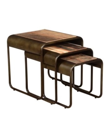 By SIGRIS Taburete Set de 3 U Marrón de Madera 50X50X50cm Mesa de centro Aparador Industrial Aparador Rustico