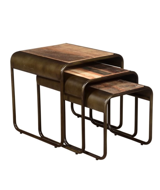 By SIGRIS Taburete Set de 3 U Marrón de Madera 50X50X50cm Mesa de centro Aparador Industrial Aparador Rustico