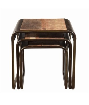 By SIGRIS Taburete Set de 3 U Marrón de Madera 50X50X50cm Mesa de centro Aparador Industrial Aparador Rustico