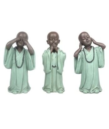 Signes Grimalt By SIGRIS - Figura monje no ve-oye-habla 3 Unidades Verde de Resina | Figura de Buda Figuras Decorativas