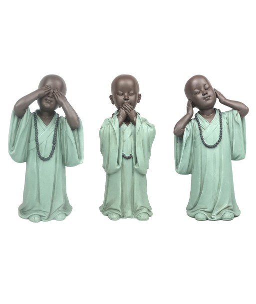 Signes Grimalt By SIGRIS - Figura monje no ve-oye-habla 3 Unidades Verde de Resina | Figura de Buda Figuras Decorativas