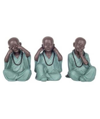 Signes Grimalt By SIGRIS - Figura monje no ve-oye-habla 3 Unidades Verde de Resina | Figura de Buda Figuras Decorativas