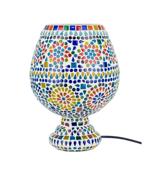 By Sigris - Lámpara marroquí copa Multicolor de Cristal Vidrio | Lámpara de Sobremesa Lampara Mesa De Noche Lamparas