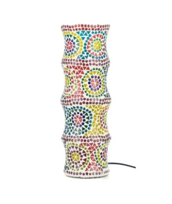 By Sigris - Lámpara marroquí cilindro Multicolor de Cristal Vidrio | Lámpara de Sobremesa Lampara Mesa De Noche