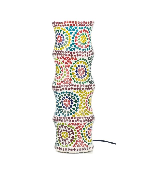 By Sigris - Lámpara marroquí cilindro Multicolor de Cristal Vidrio | Lámpara de Sobremesa Lampara Mesa De Noche